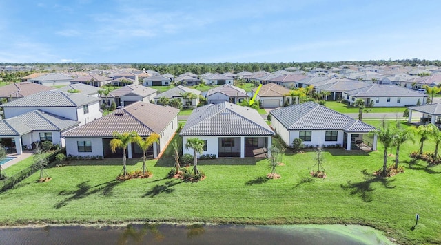 aerial view with a water view