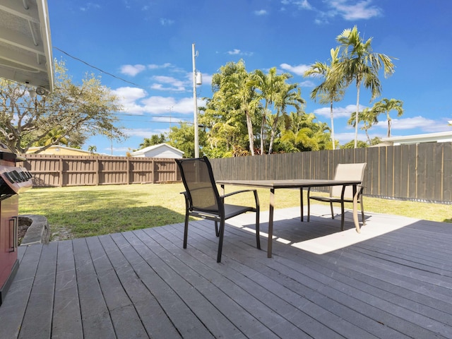 deck featuring a lawn