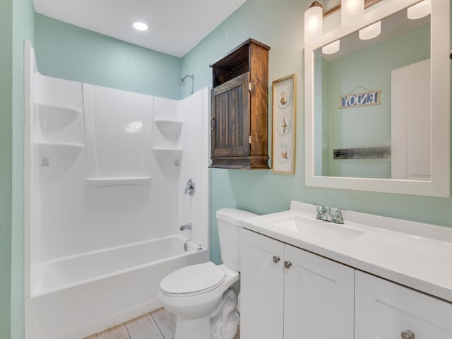 full bathroom featuring vanity, shower / bath combination, and toilet