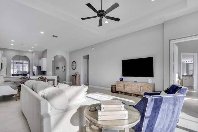 living room featuring ceiling fan