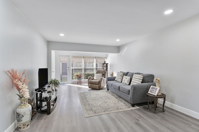 living room with light wood-type flooring