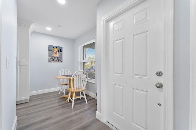 interior space with light hardwood / wood-style floors