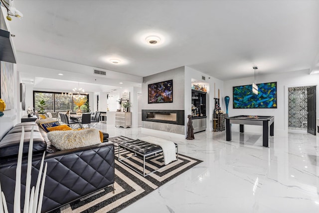 living room with a chandelier