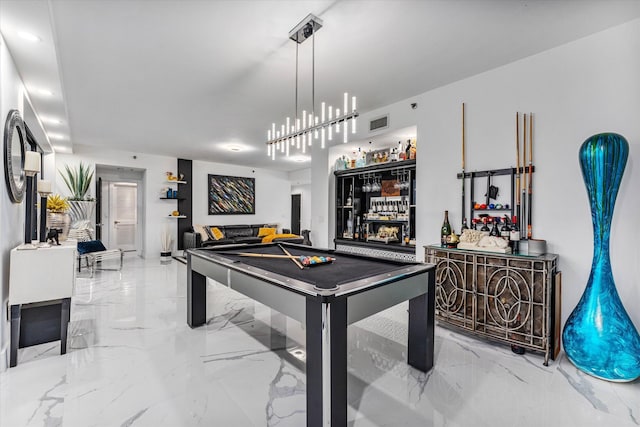 game room featuring bar area and billiards