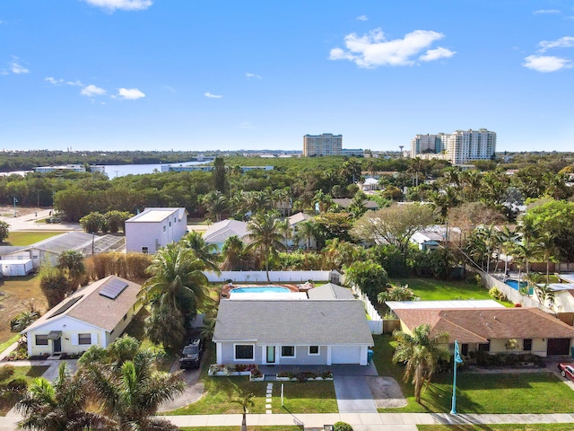 bird's eye view featuring a water view