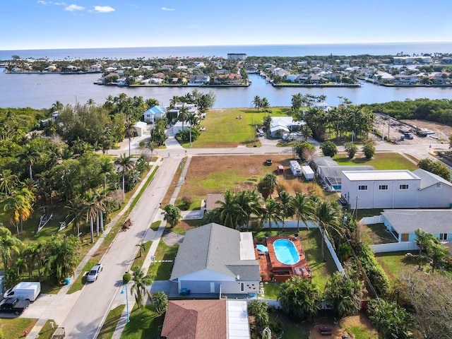 aerial view with a water view