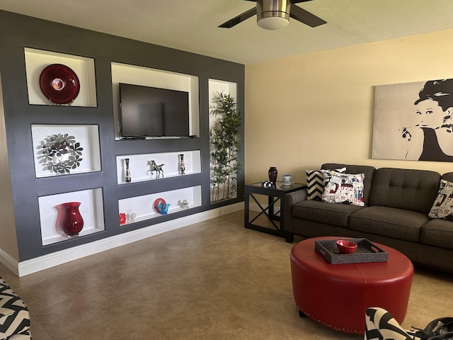 living room featuring ceiling fan