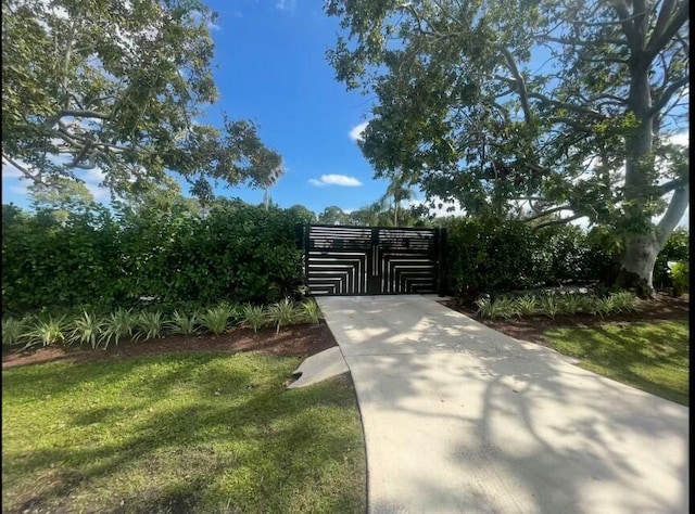 view of gate with a lawn