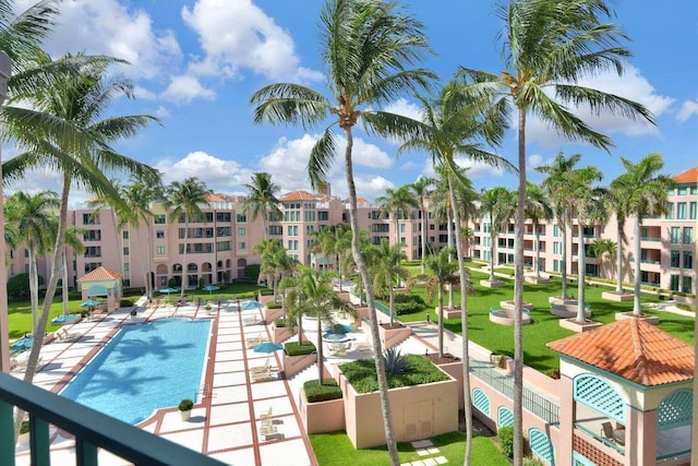 view of swimming pool with a patio area