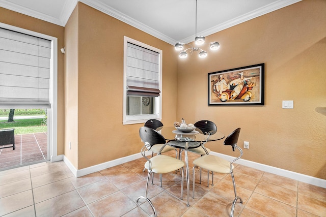 tiled dining area with ornamental molding