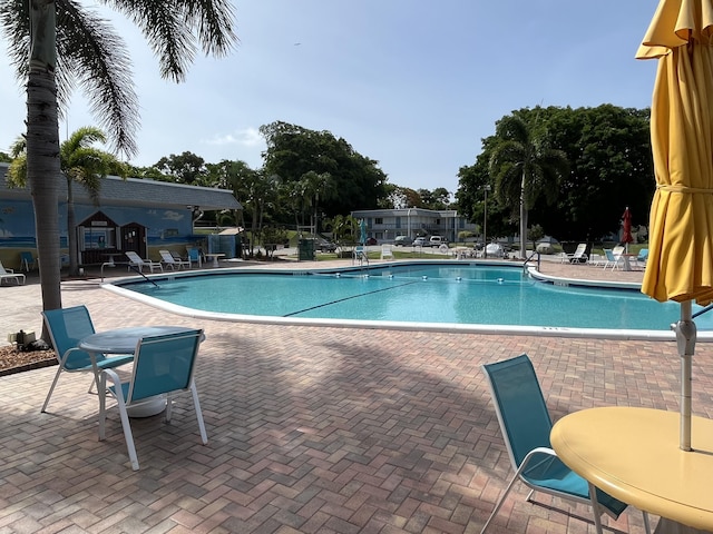 view of swimming pool with a patio area