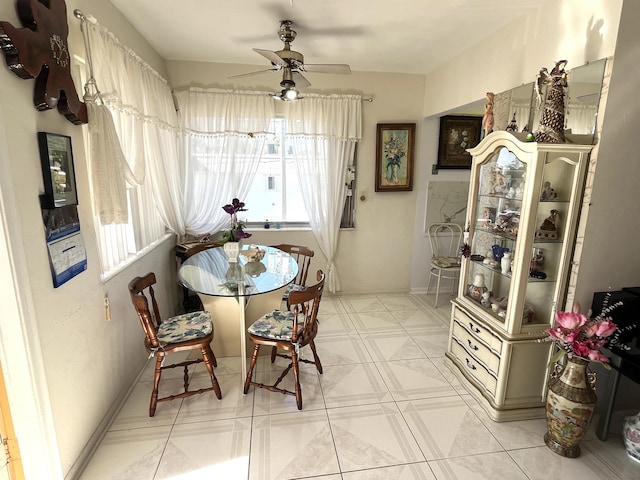 dining area featuring ceiling fan