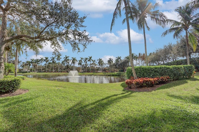 view of yard with a water view