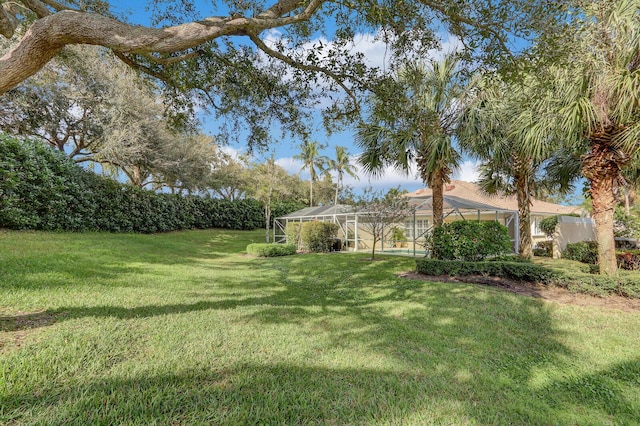 view of yard with a lanai