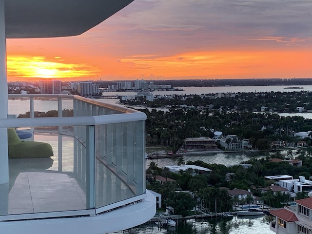 exterior space featuring a water view