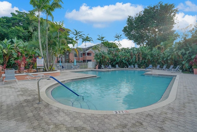 view of swimming pool with a patio area