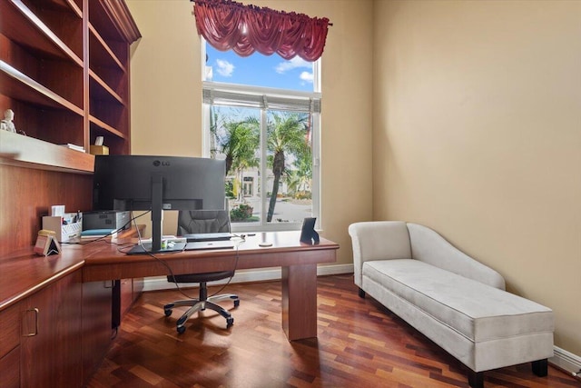 office with dark hardwood / wood-style floors