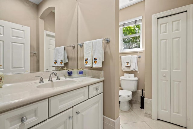 bathroom featuring tile patterned flooring, vanity, and toilet