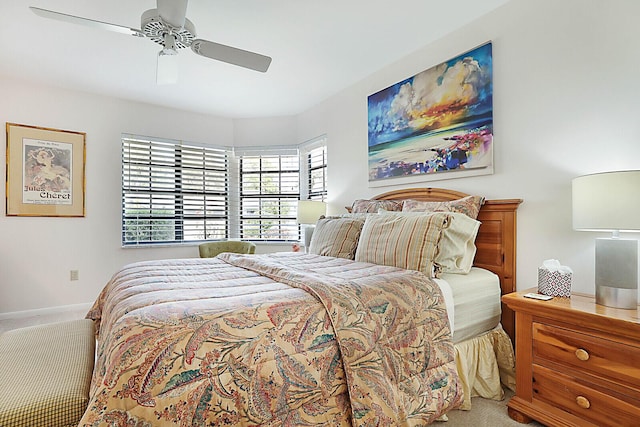 bedroom featuring carpet and ceiling fan