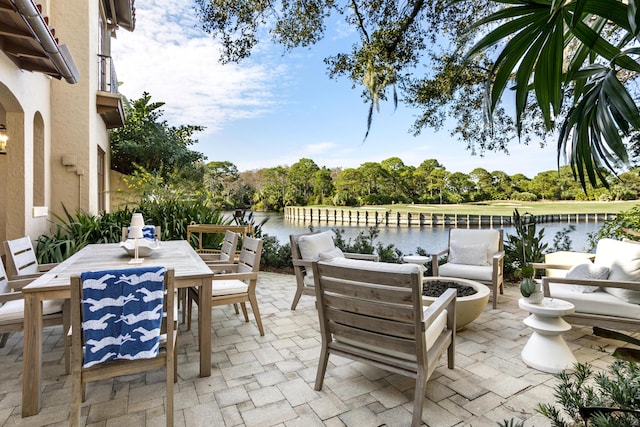 view of patio / terrace featuring a water view