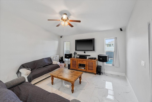 living room featuring ceiling fan