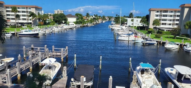 dock area with a water view