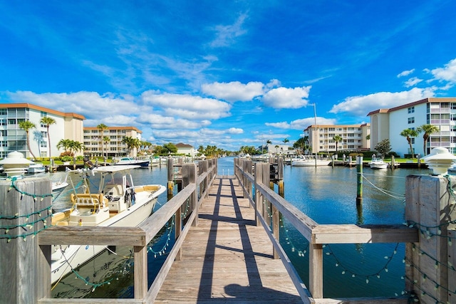 view of dock with a water view