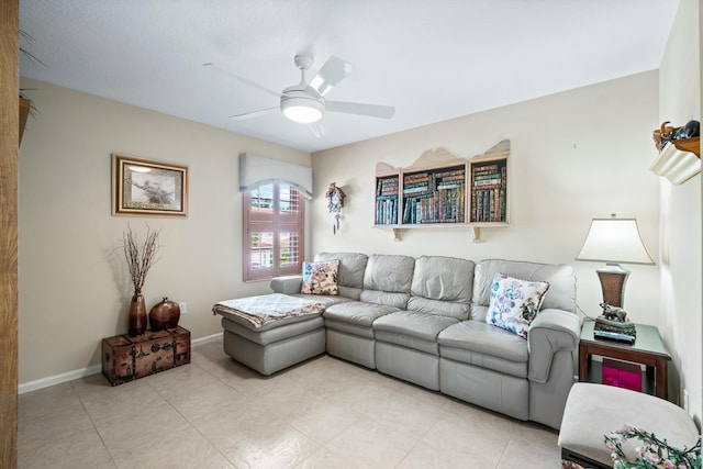 living room with ceiling fan