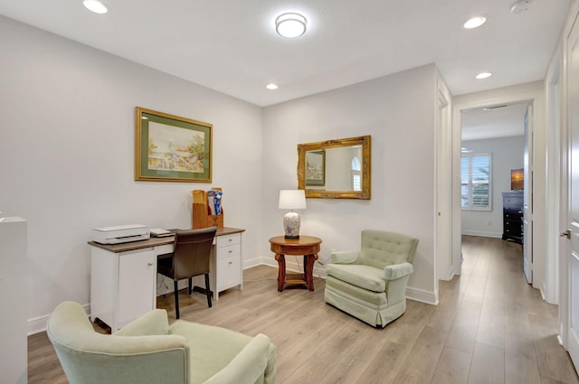 home office featuring light hardwood / wood-style floors