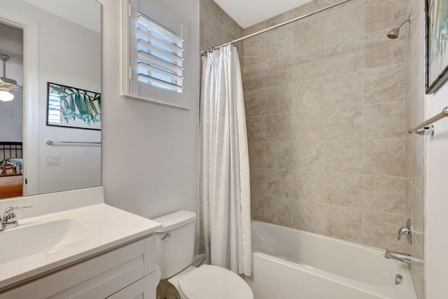 full bathroom with shower / tub combo, vanity, and toilet