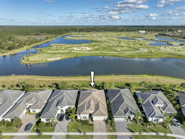 aerial view with a water view