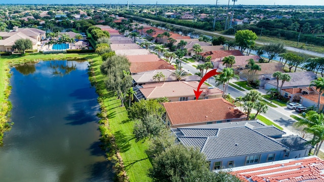 aerial view featuring a water view