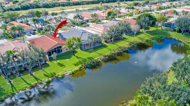 bird's eye view featuring a water view