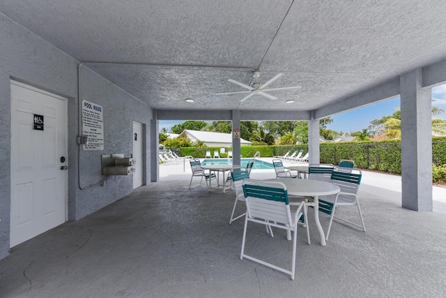 view of patio / terrace featuring ceiling fan and a community pool