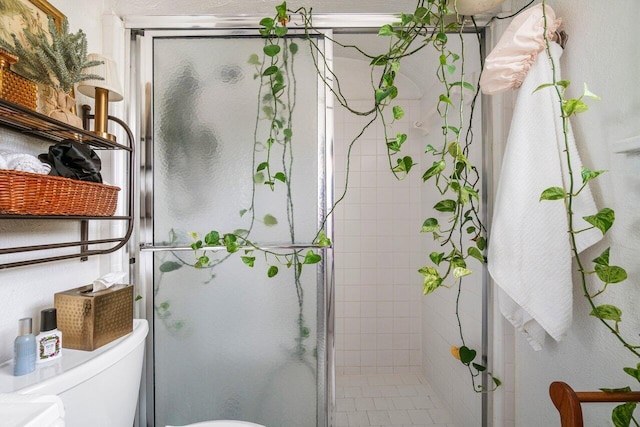 bathroom featuring toilet and an enclosed shower