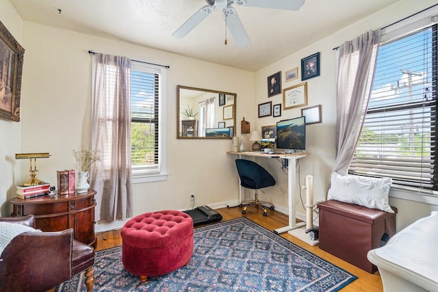 office space featuring ceiling fan and wood-type flooring