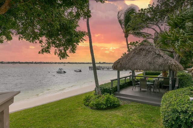 property view of water with a gazebo