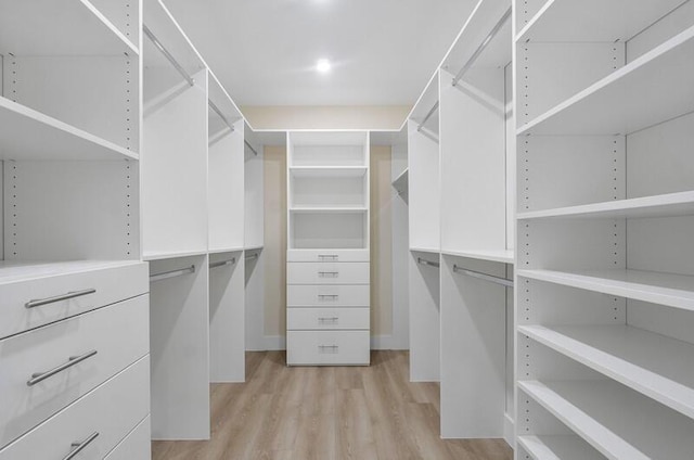 walk in closet featuring light hardwood / wood-style flooring