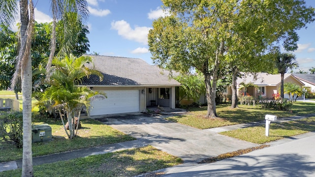 view of front facade with a garage and a front lawn