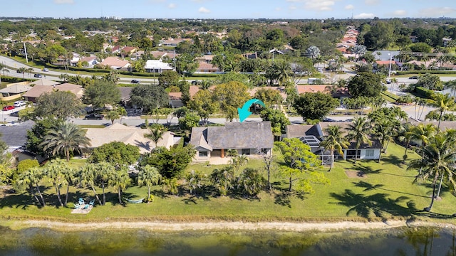 aerial view with a water view