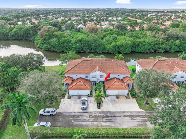 bird's eye view featuring a water view