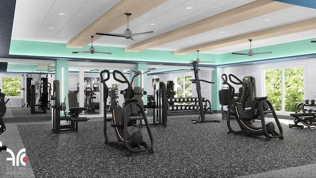 7660 Springwater Pl Unit 102, Boynton Beach, FL 33437 - gym with a healthy amount of sunlight and a ceiling fan