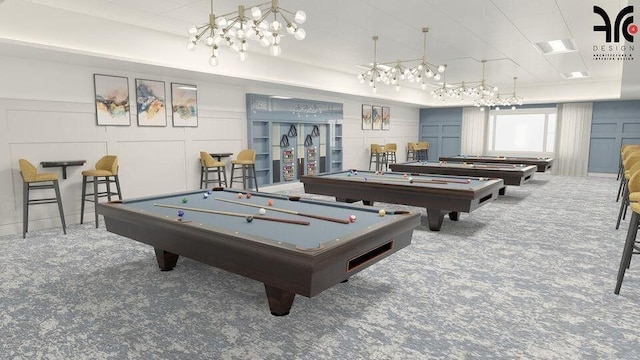 7660 Springwater Pl Unit 102, Boynton Beach, FL 33437 - playroom featuring pool table, carpet, and a decorative wall