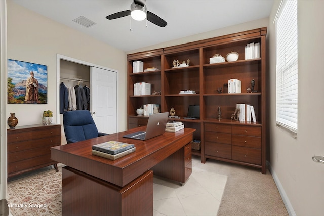 home office with ceiling fan