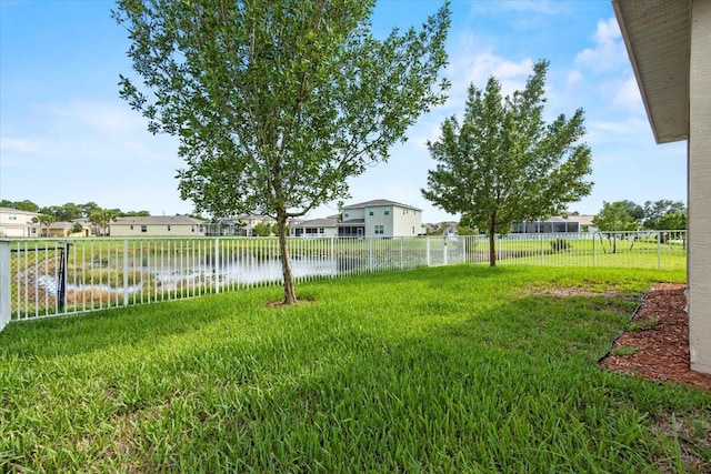 view of yard with a water view