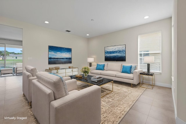 view of tiled living room