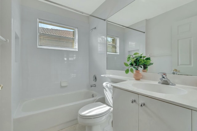 full bathroom with vanity, shower / bathtub combination, and toilet