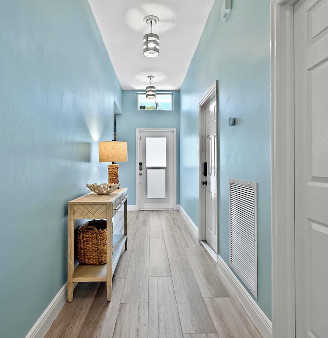 doorway to outside featuring light wood-type flooring