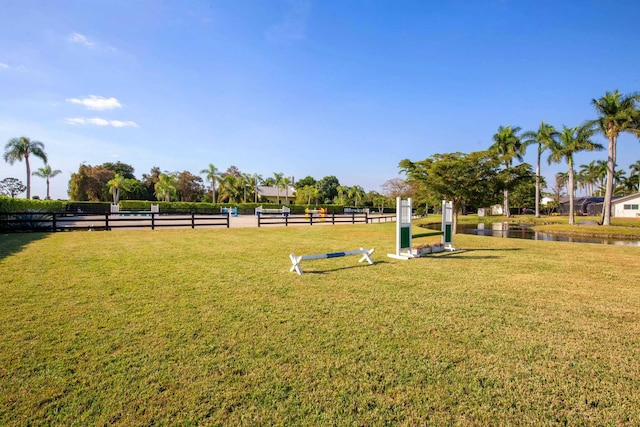 view of yard with a water view