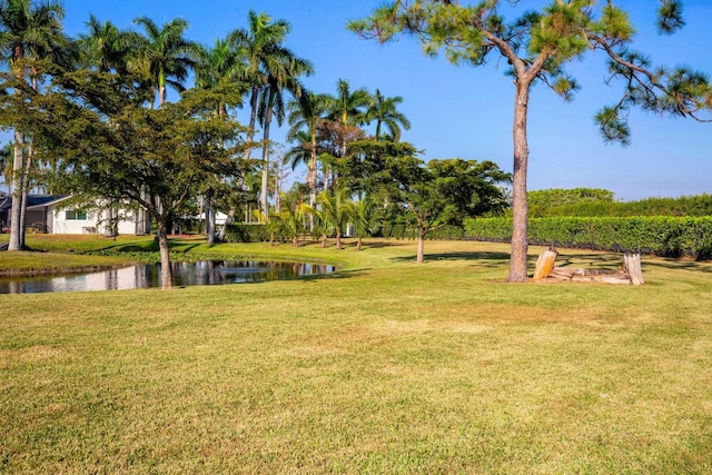 view of yard with a water view